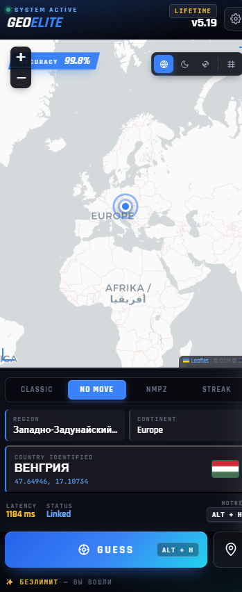 GeoGuesser Elite Assistant — in-game HUD with coordinates